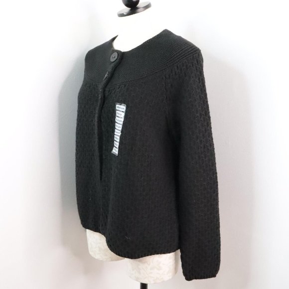 New Charter Club Women's M Black Yarn Knit Babydoll Smock Cardigan Sweater - Picture 3 of 7